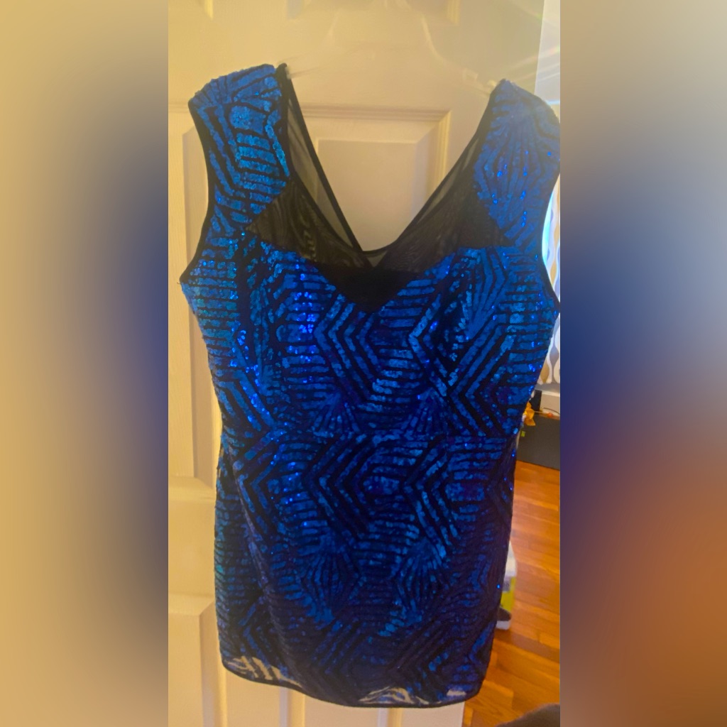 Blue And Black Sequin Party Dress
